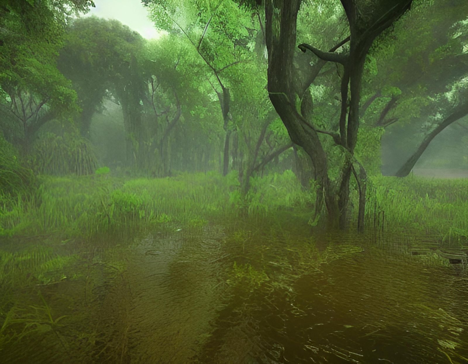 Hyperrealistic Swampy Marshland in Louisiana