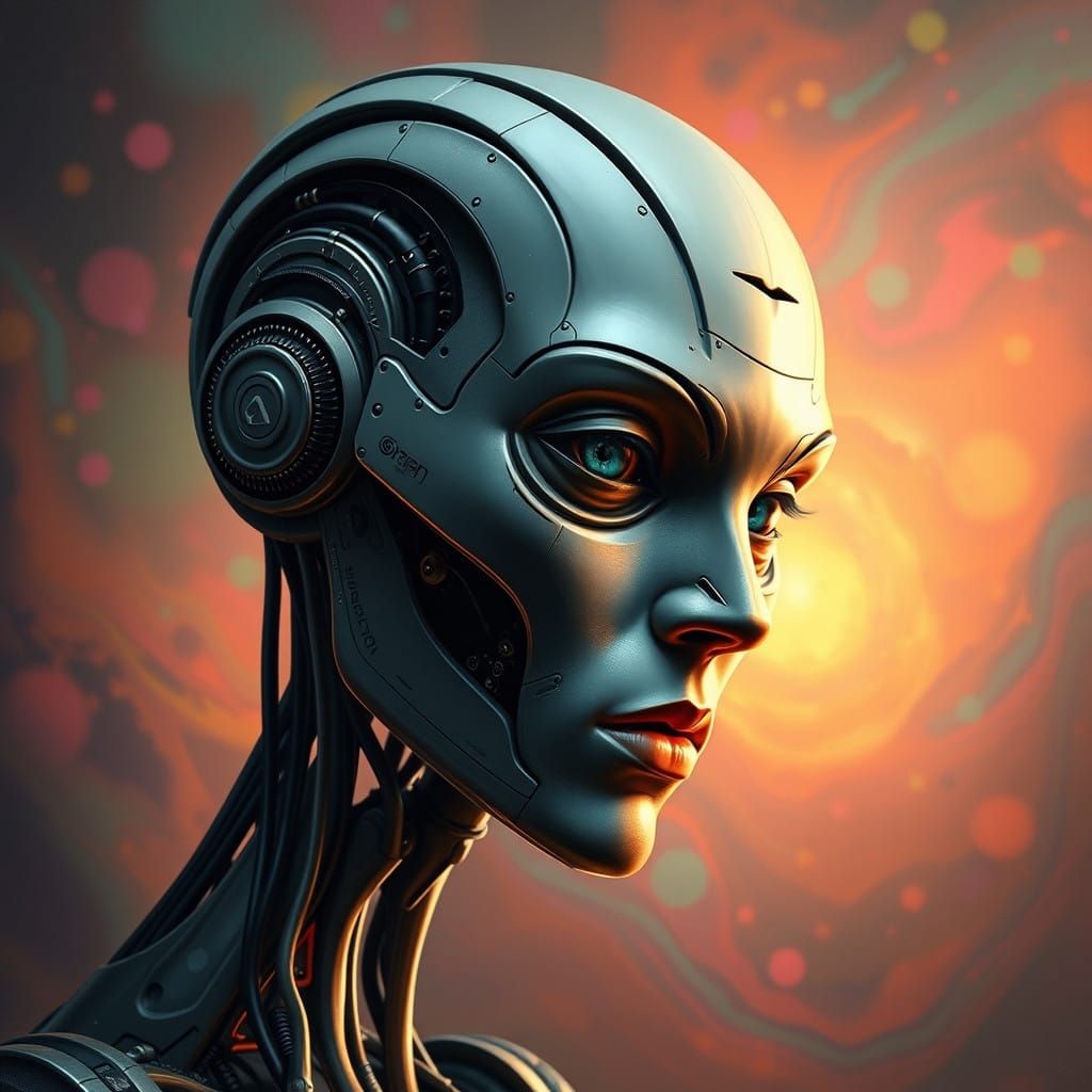 Futuristic Cyborg Portrait in Neon Hues