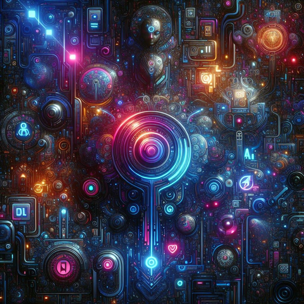 Futuristic AI Icons in Neon Neo-Futuristic Style