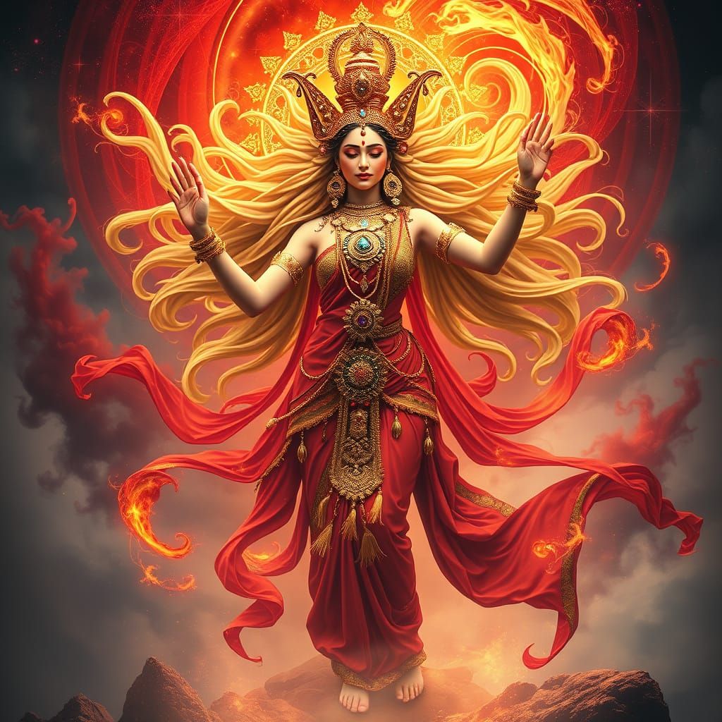 Cosmic Goddess Embodies Spiritual Rebirth in Dreamlike Digit...