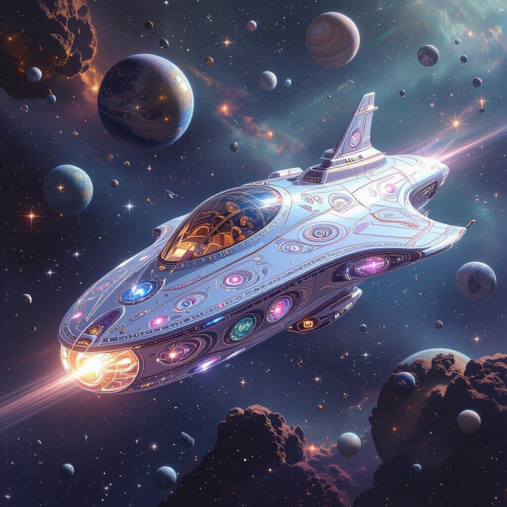 Pearl Spaceship Drifting Through the Universe