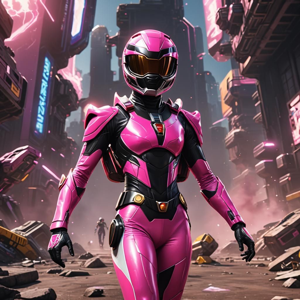 Black Space Ranger in Pink Suit: 3D Game Cinematic