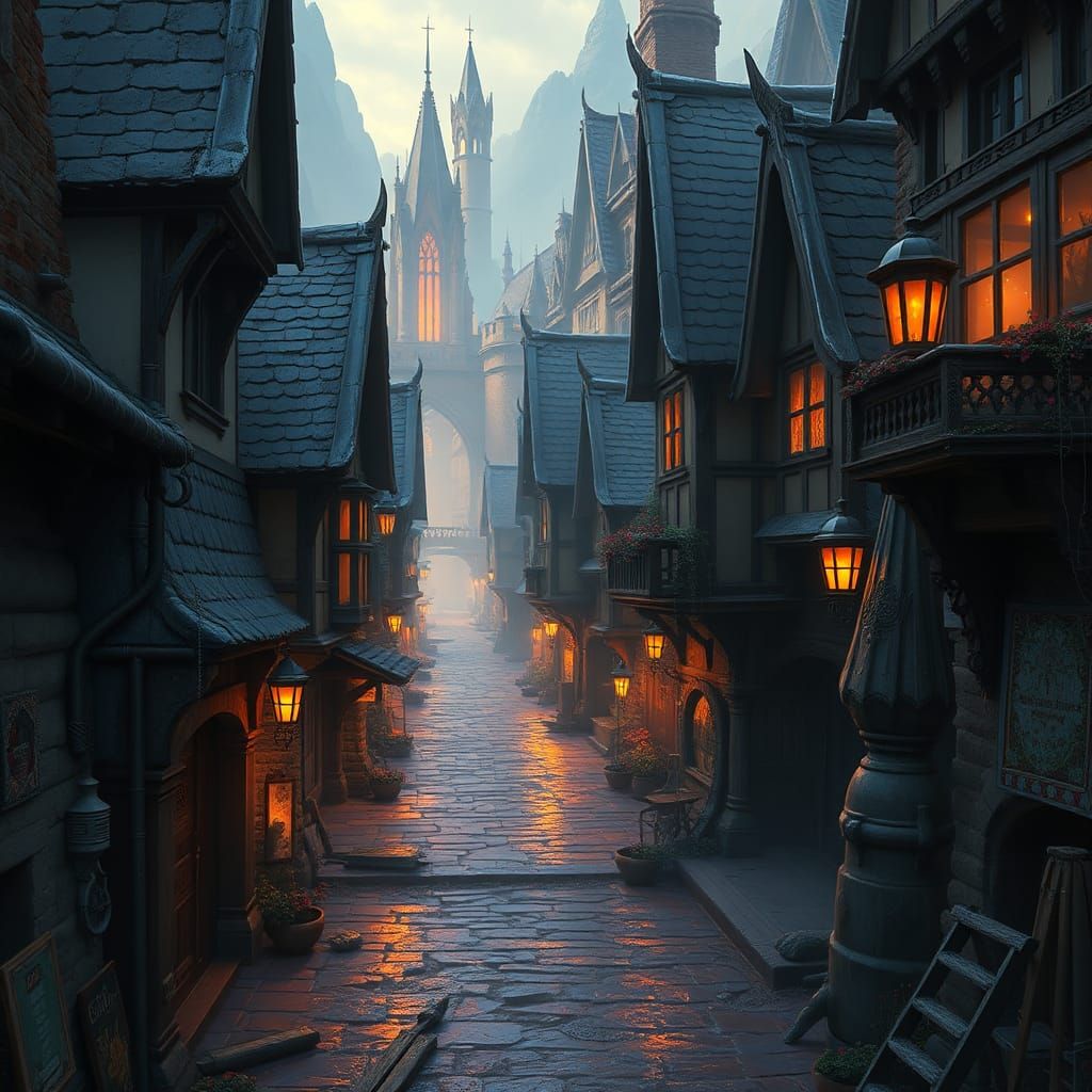 Waterdeep Streets: Detailed Matte Painting of Sword Coast