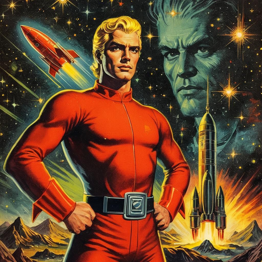 Retro Sci-Fi Pulp Hero on Magazine Cover