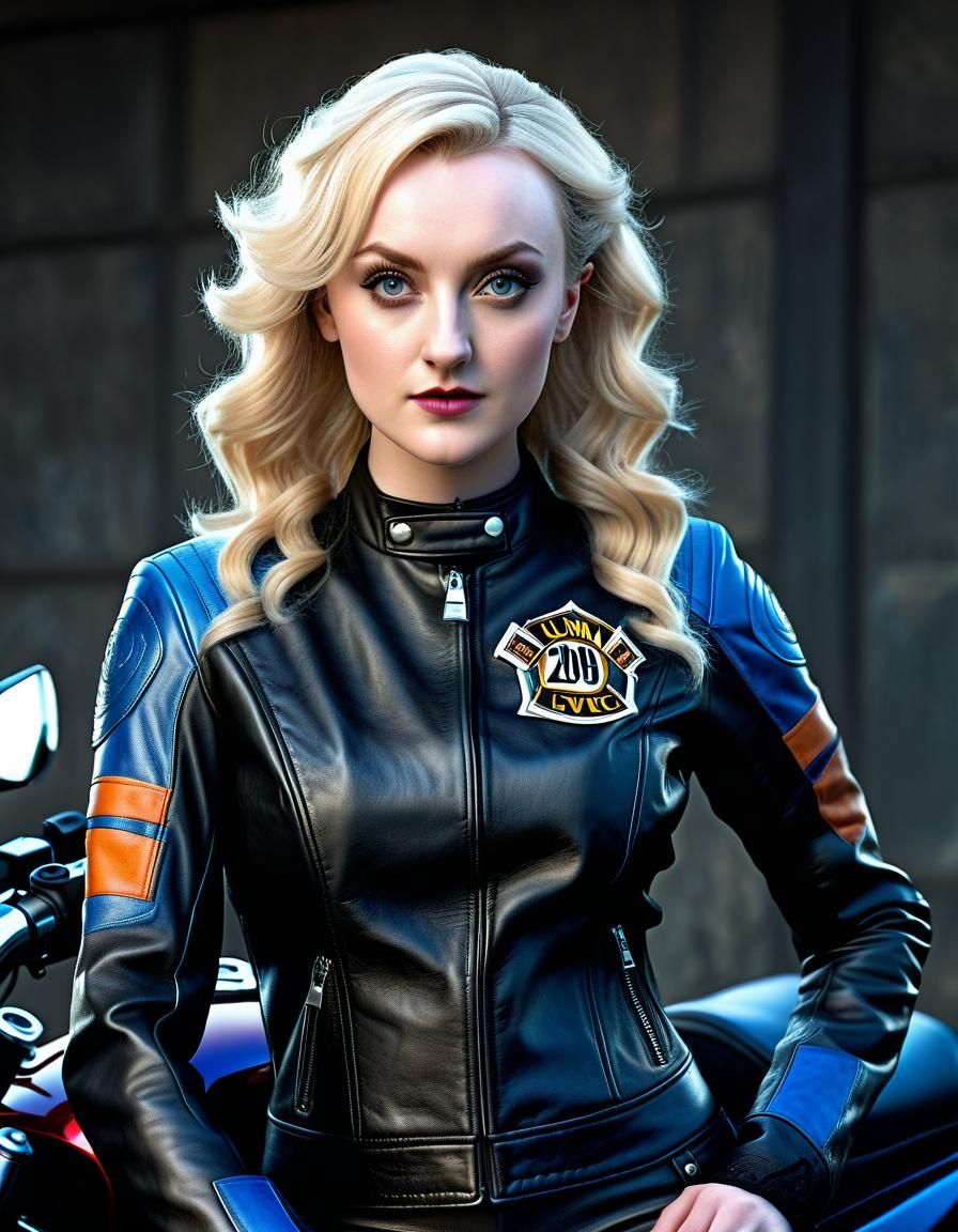 Luna Lovegood as Biker Girl: Ultrarealistic Portrait