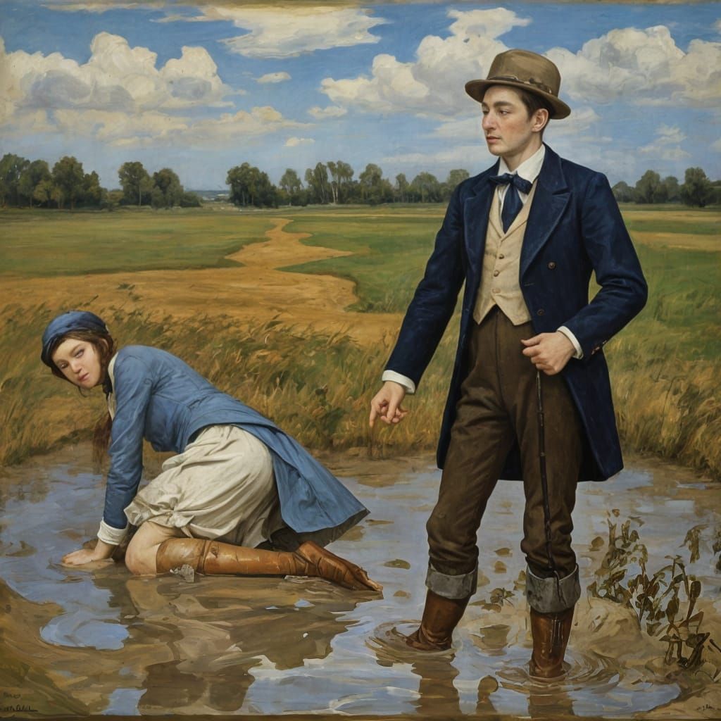 Rabbit Vanishing into Mud: A Classical Painting