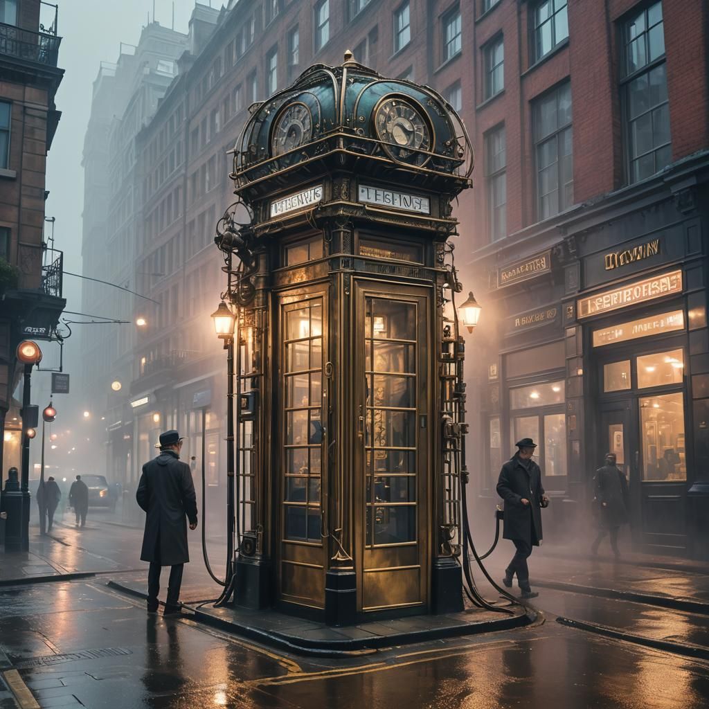 Steampunk London Phonebox with Clockwork Details