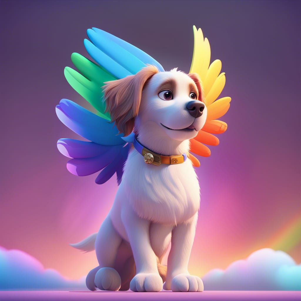 Dog with Rainbow Wings: Pixar-Style 3D Render