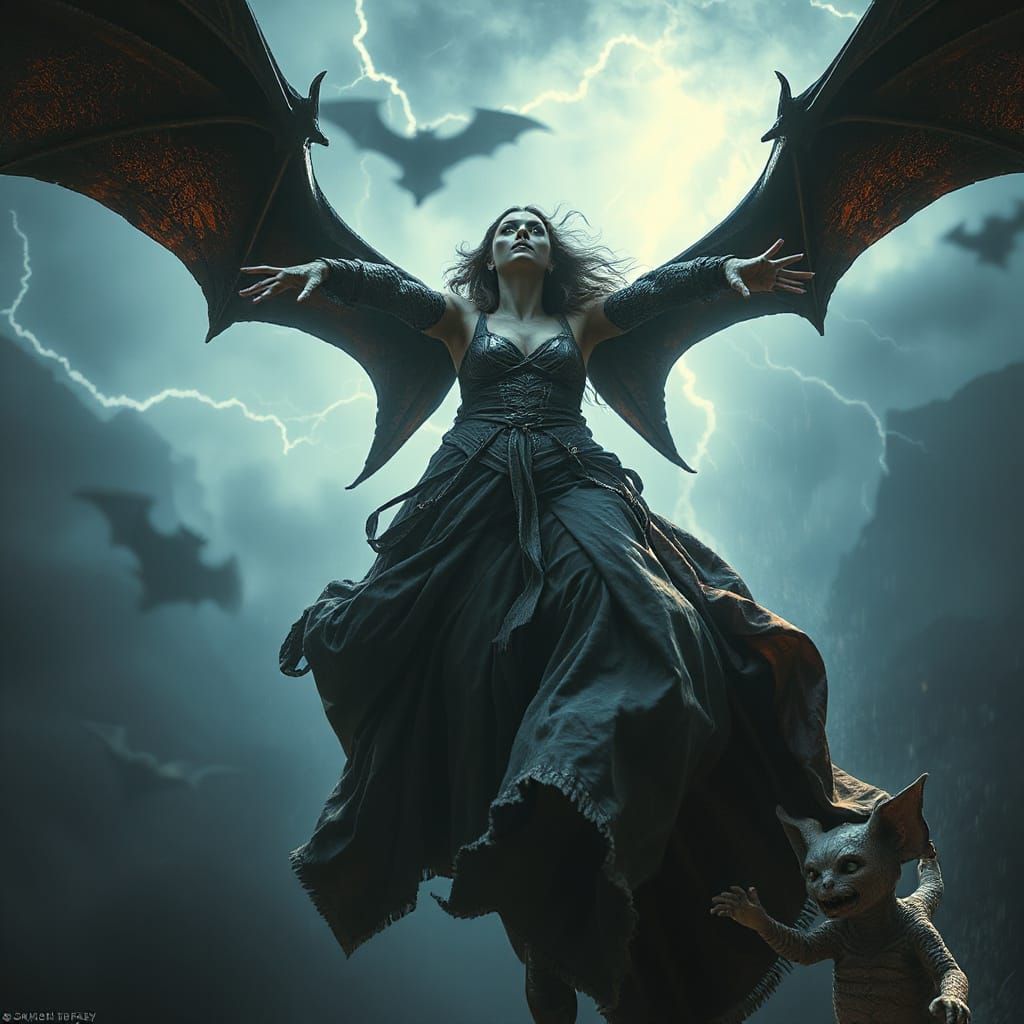 Ethereal Goddess Descends with Bat-Dragon Wings