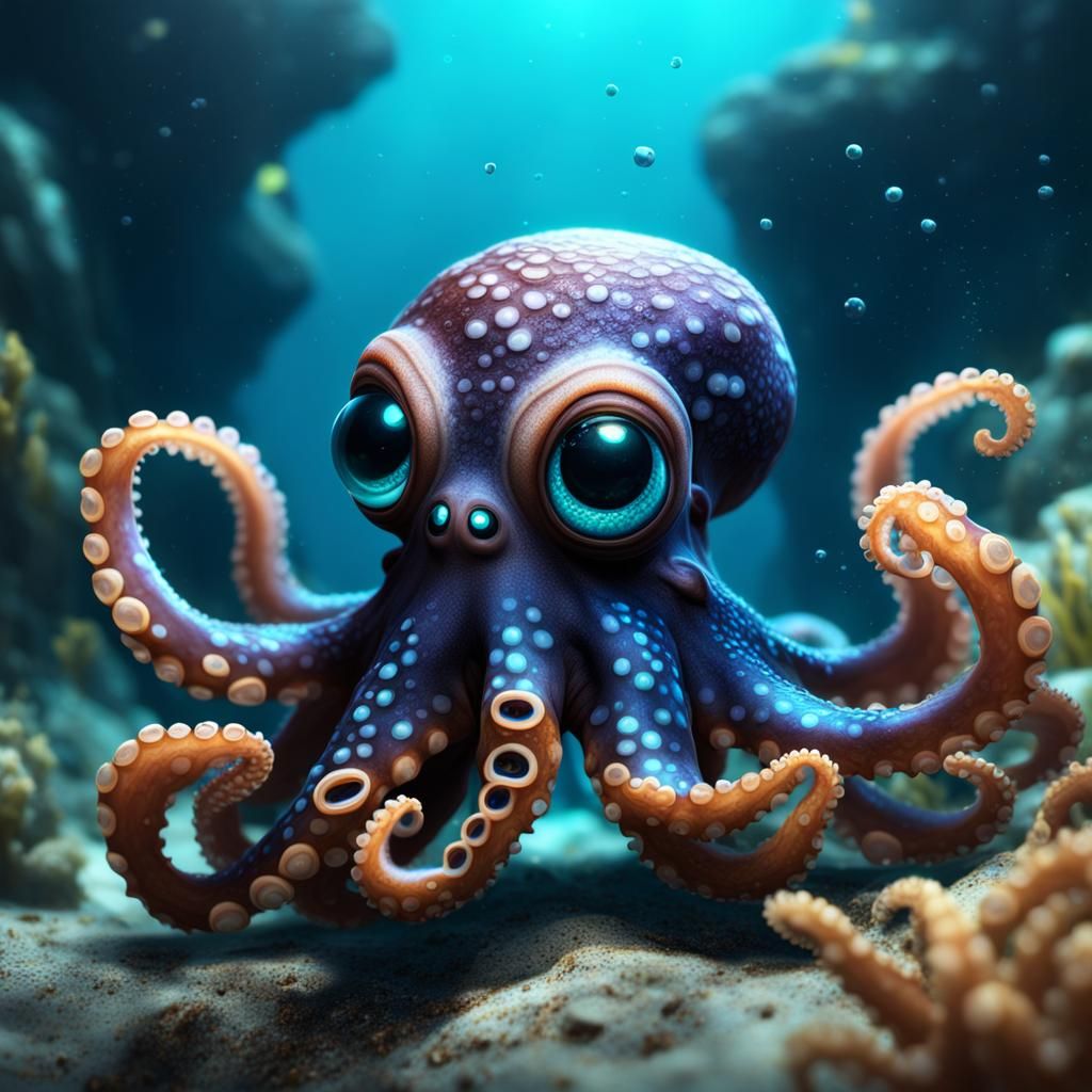 Inquisitive Baby Octopus in Detailed Fantasy Art