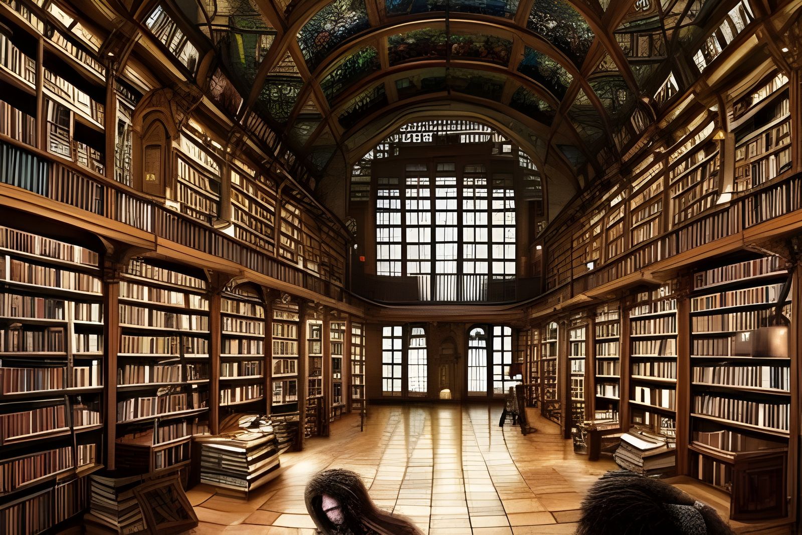 Magical Castle Library in Surreal Style