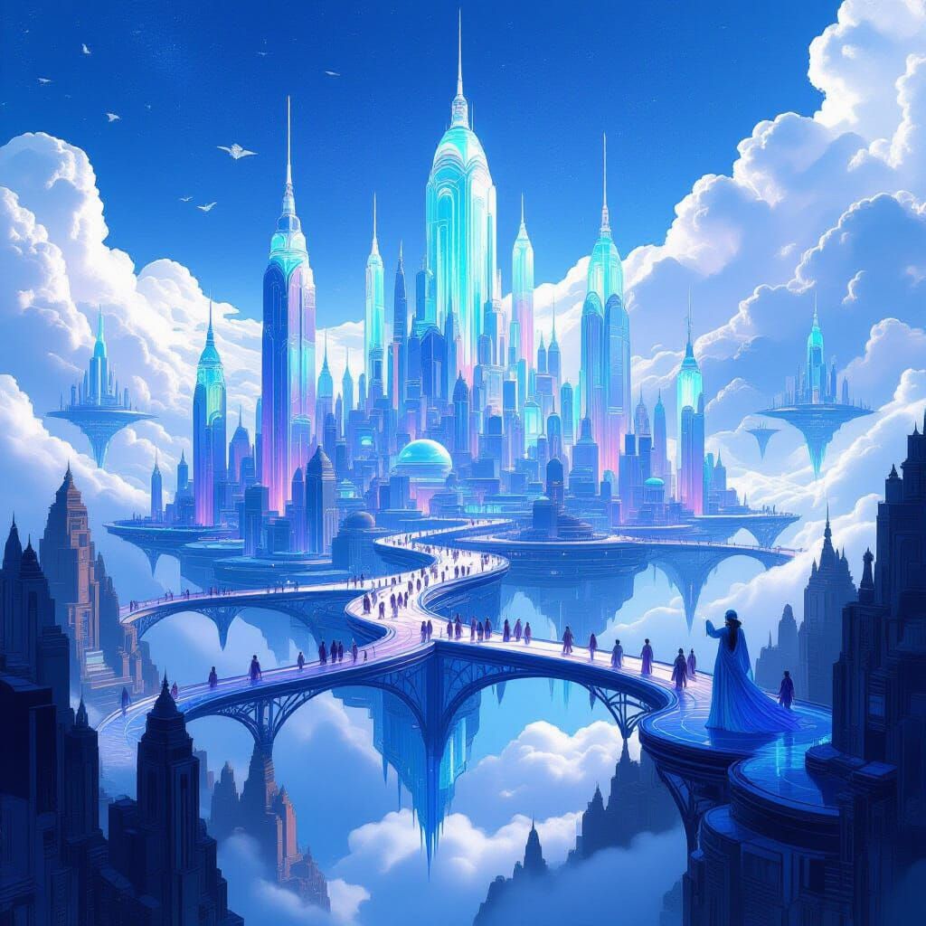 Cloud City with Amethyst Towers and Luminous Beings
