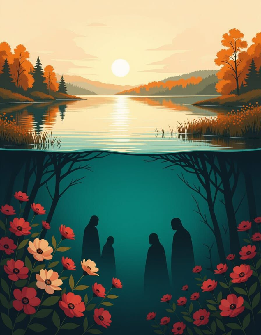 Autumn Landscape Split: Serene Beauty and Dark Fantasy