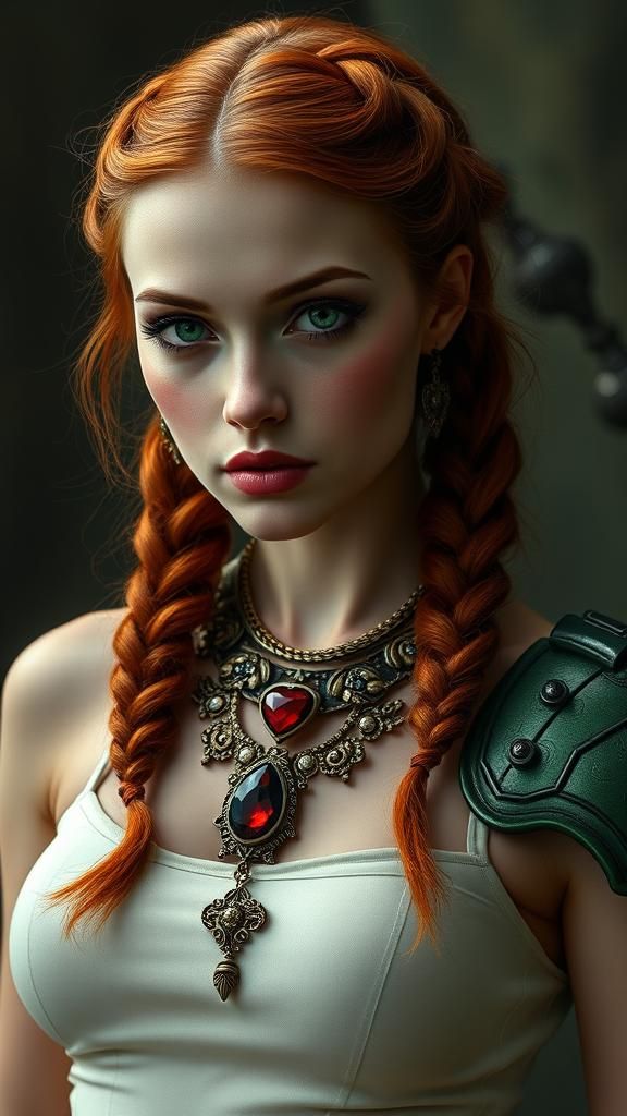 Vampire Woman in Gothic Baroque Armor: Oil Painting