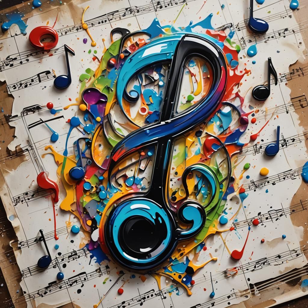 Enameled Glass Music Note in Graffiti Art Style