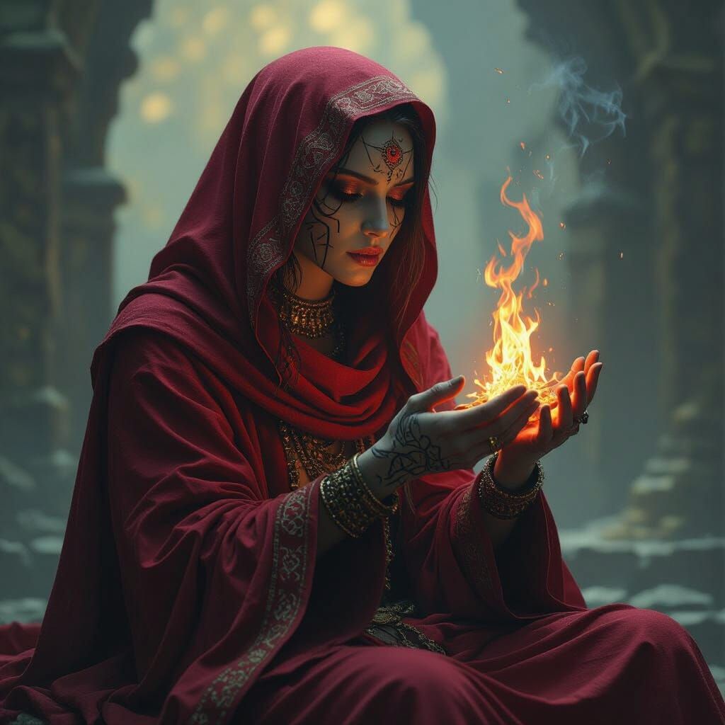 Ancient Elf Oracle Consumes Emberroot for Divine Visions