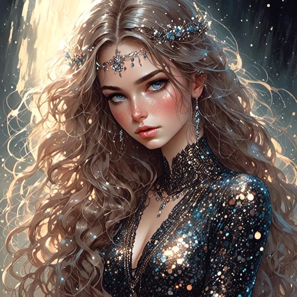 Sparkly Brunette Portrait in RPG Style