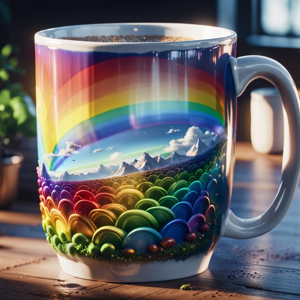 Rainbow Coffee Mug in Hyperrealistic 3D Render