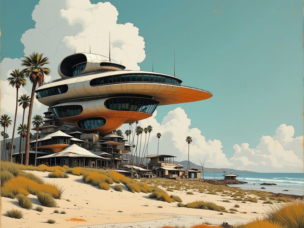 Futuristic Oasis in a Deserted Tropical Landscape