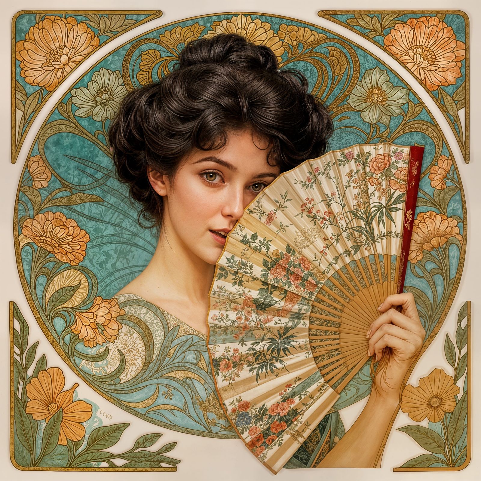 Victorian Lady Flirts Behind Japanese Fan
