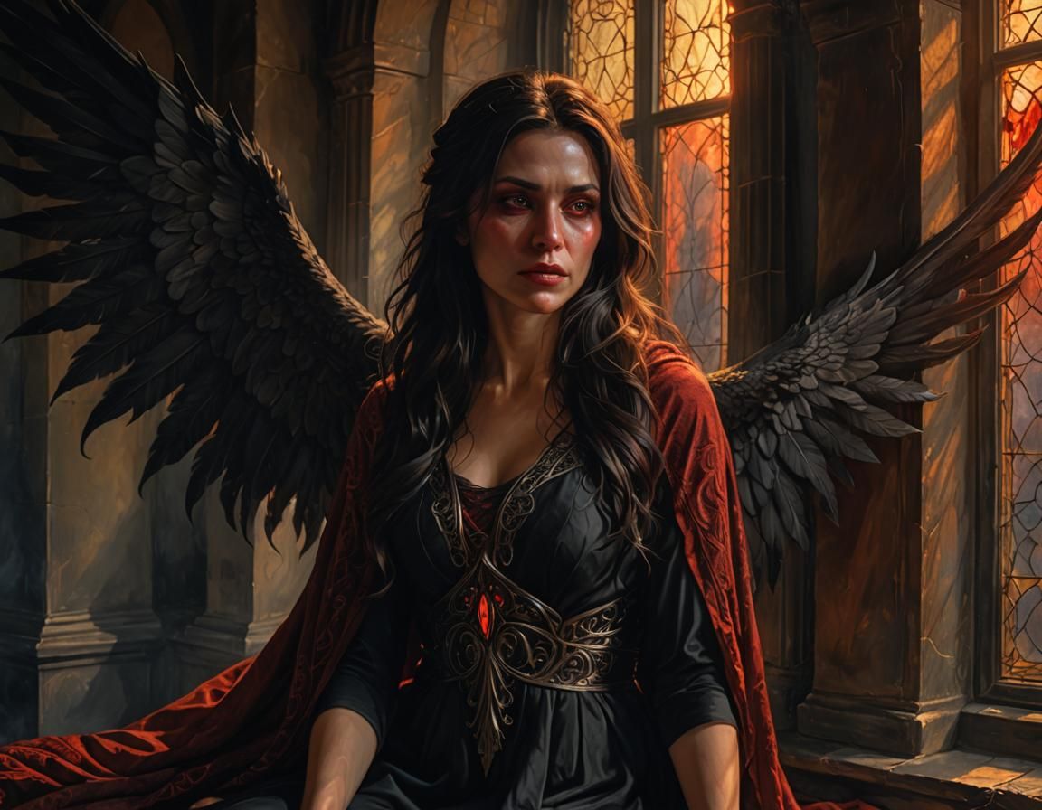 Demonic Woman Seeks Grace: Chiaroscuro Oil Portrait