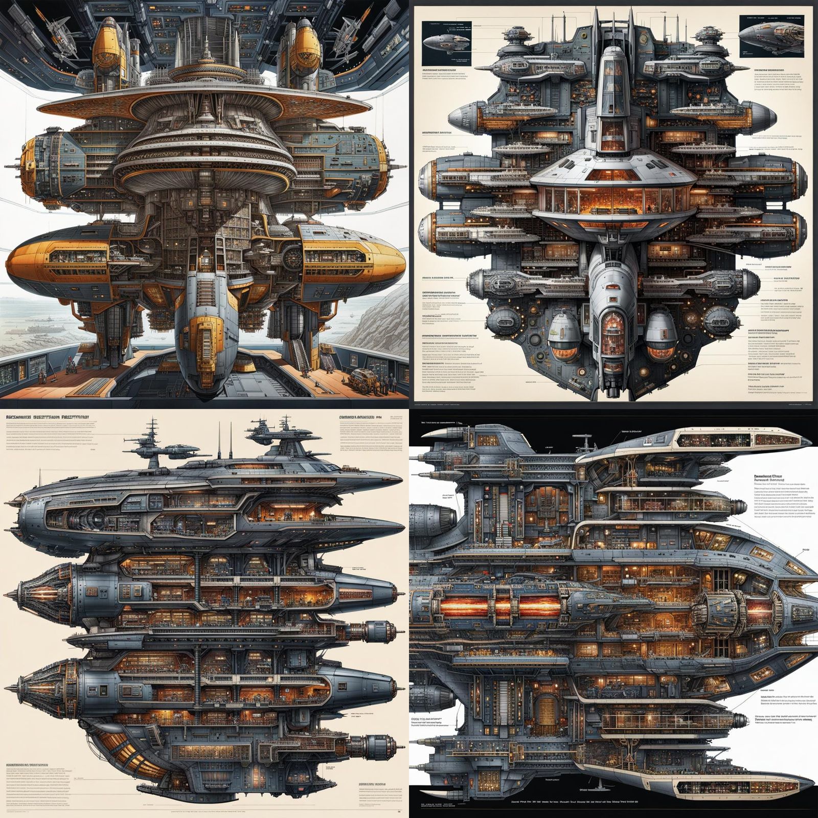 Detailed Cross-Section of a Dreadnought Destroyer Spaceship