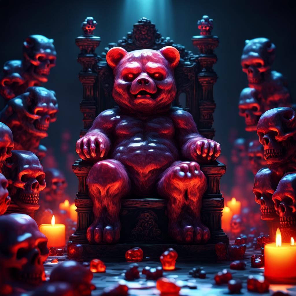 Demonic Gummy Bear King on Skull Throne