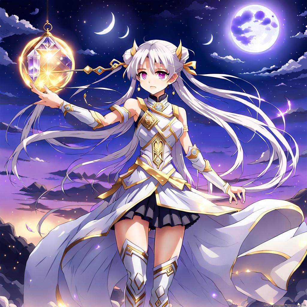 Anime Female Warrior with Silver Staff