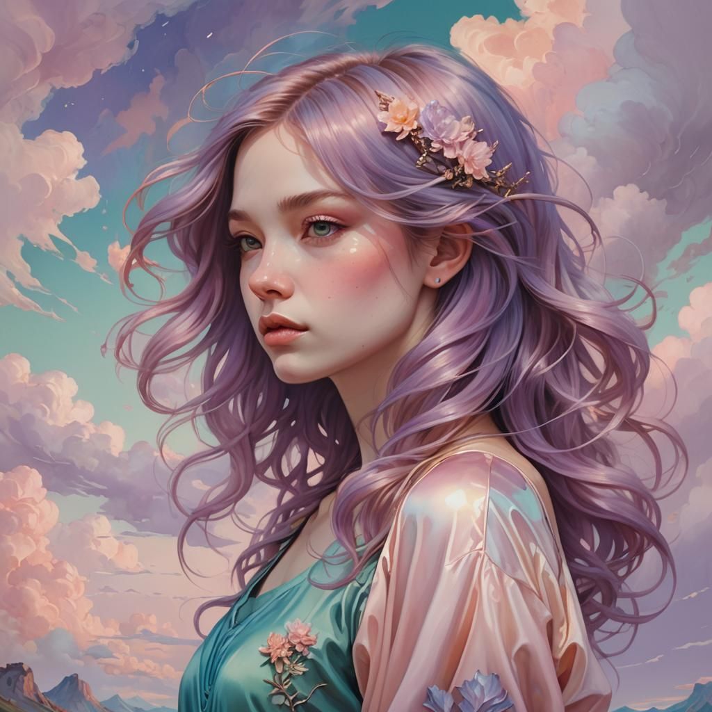 Whimsical Fantasy Girl Portrait in Pastel Hues