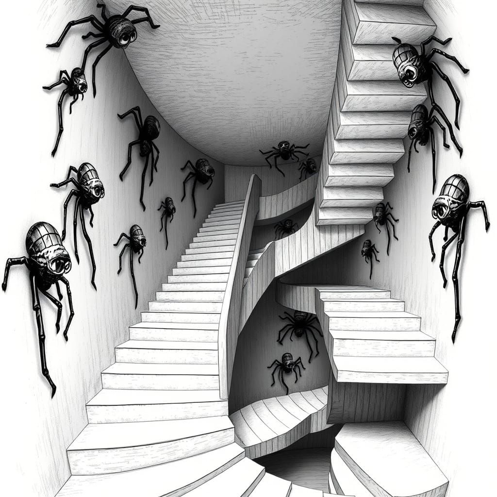 Surreal Staircase in M.C. Escher Style with Intricate Geomet...