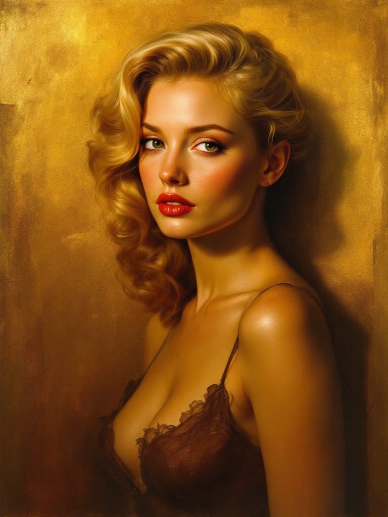 Golden Light Pin Up Woman in Renaissance Style