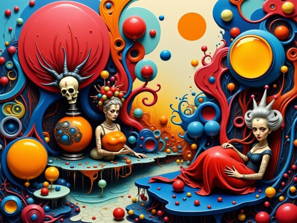 Rococo Horrorcore Garden Scene with Polka Dots