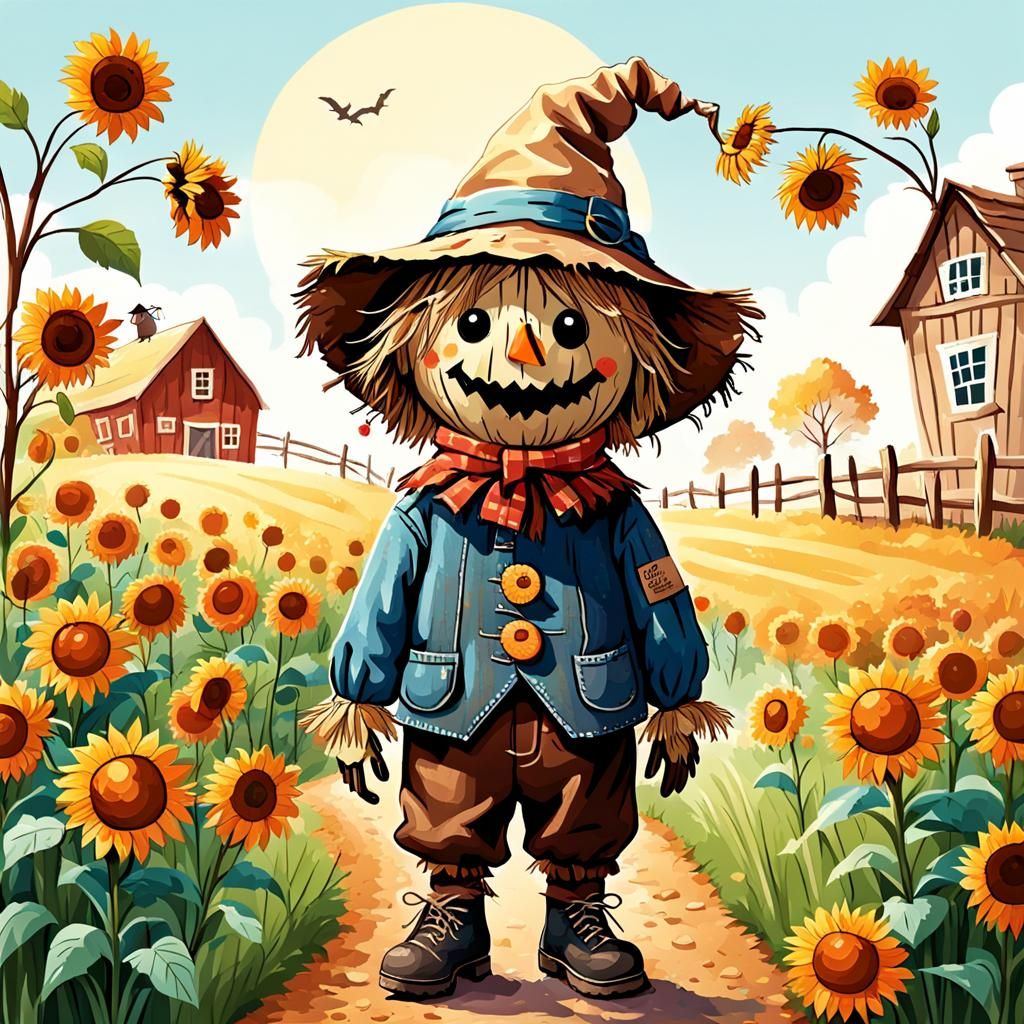 Friendly Scarecrow in Picture Book Style