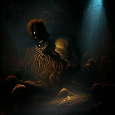 Eerie Glowing Horror Scene in Engraving Style