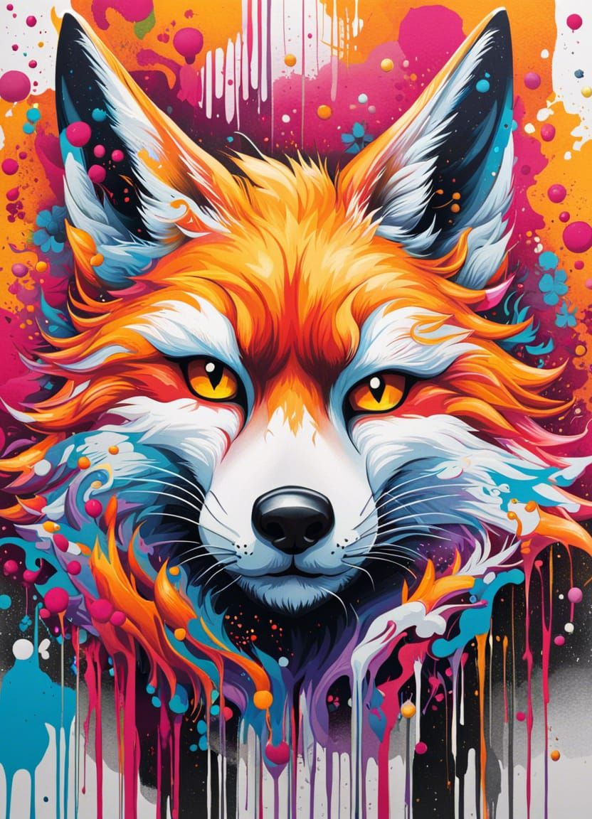 Kitsune Street Art Design for T-Shirt Printing