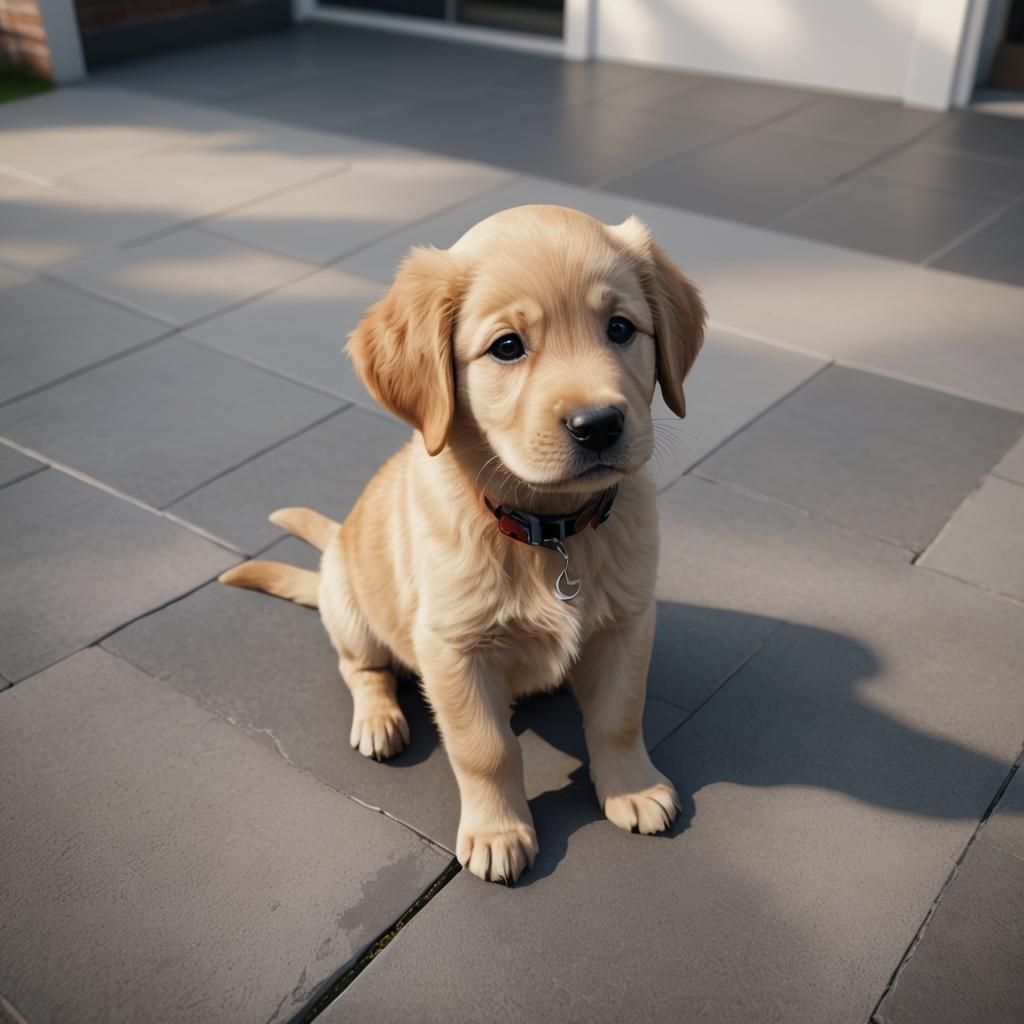 Cute Retriever Puppy at Modern Home in 3D