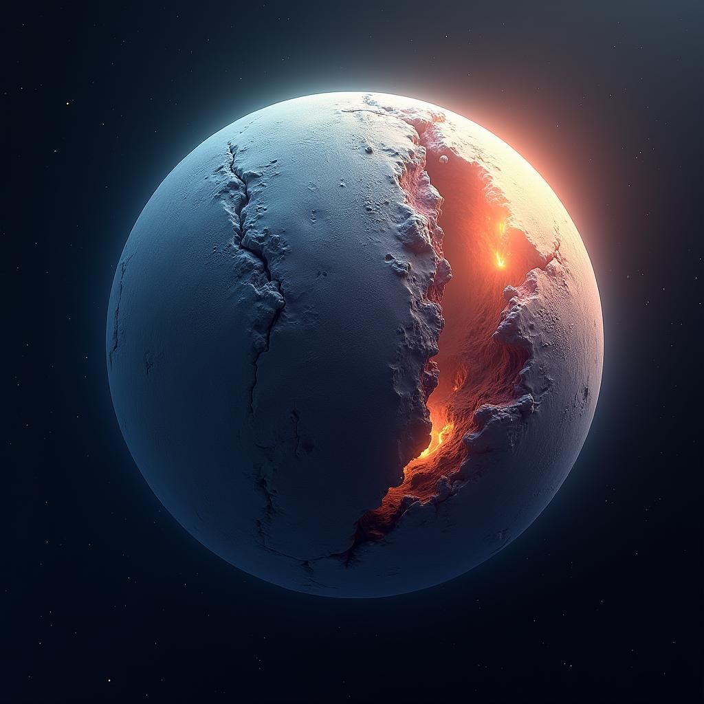 Frozen Inferno Planet in Deep Space: Digital Matte Painting