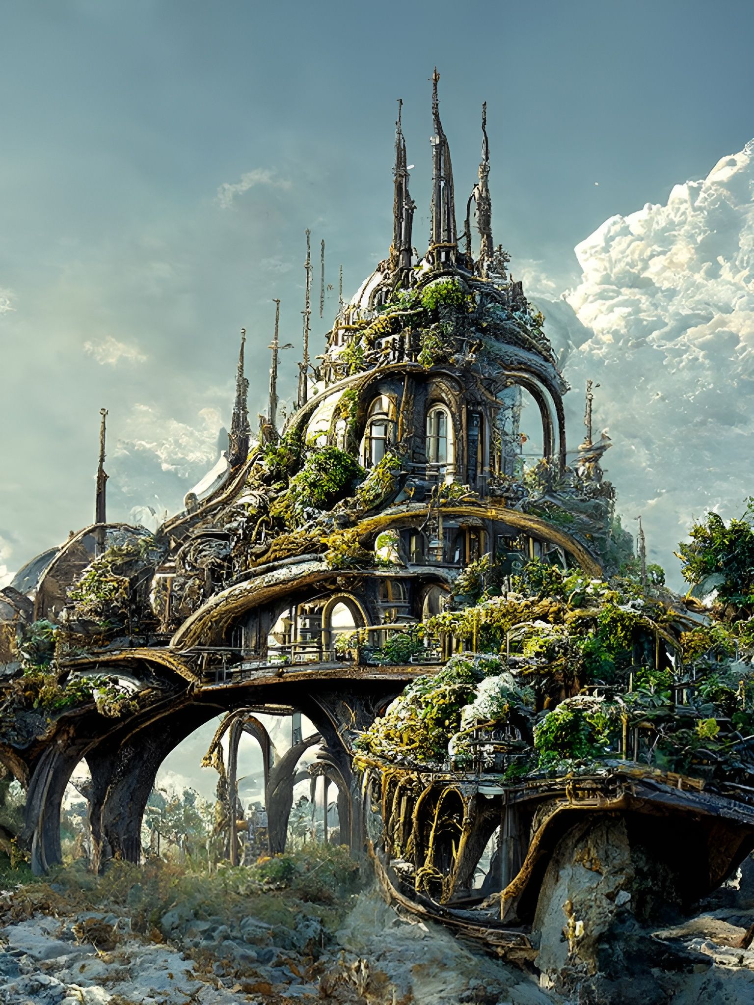 Intricate Biopunk Architecture in Utopian Style