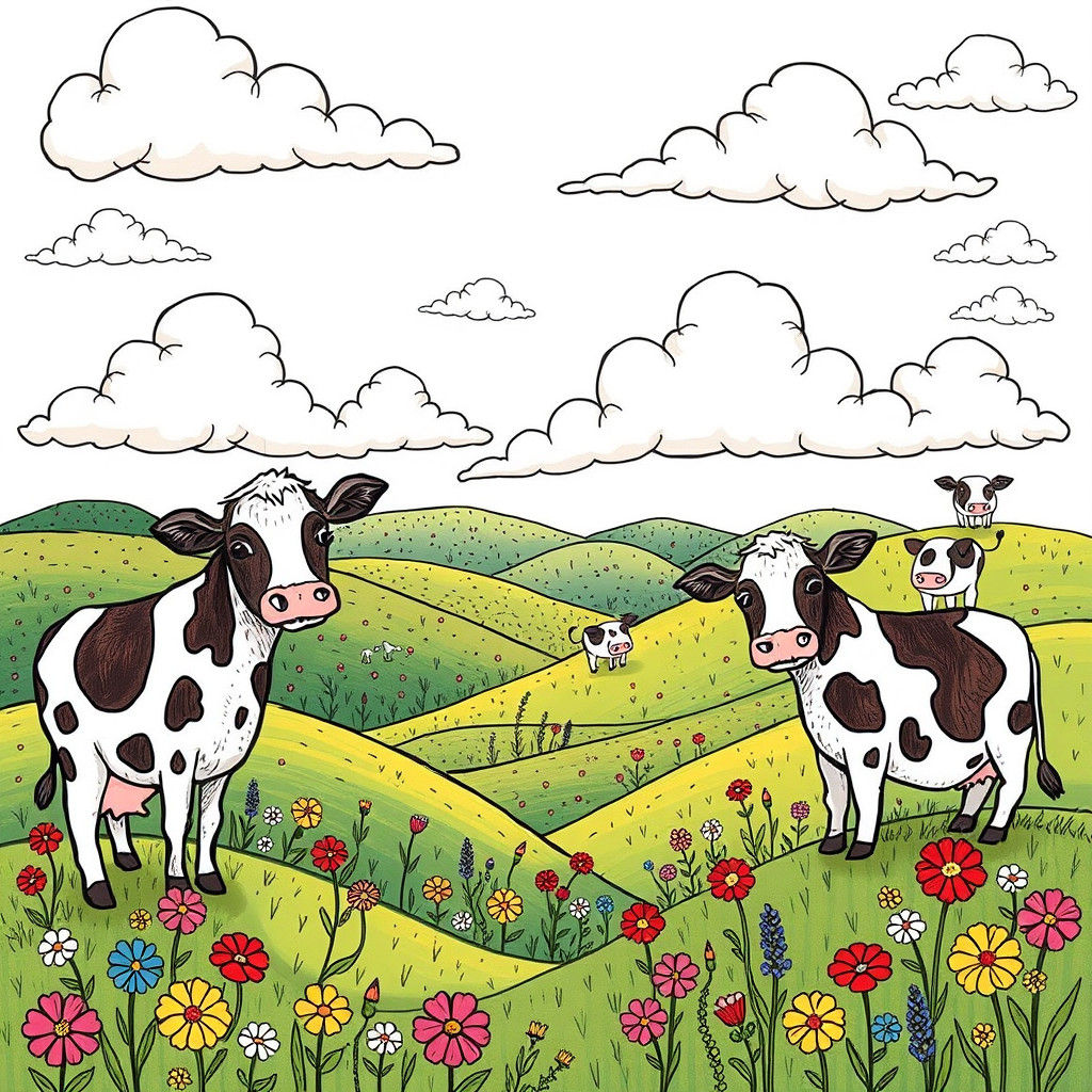 Cow Fantasy World in Doodle Art Style