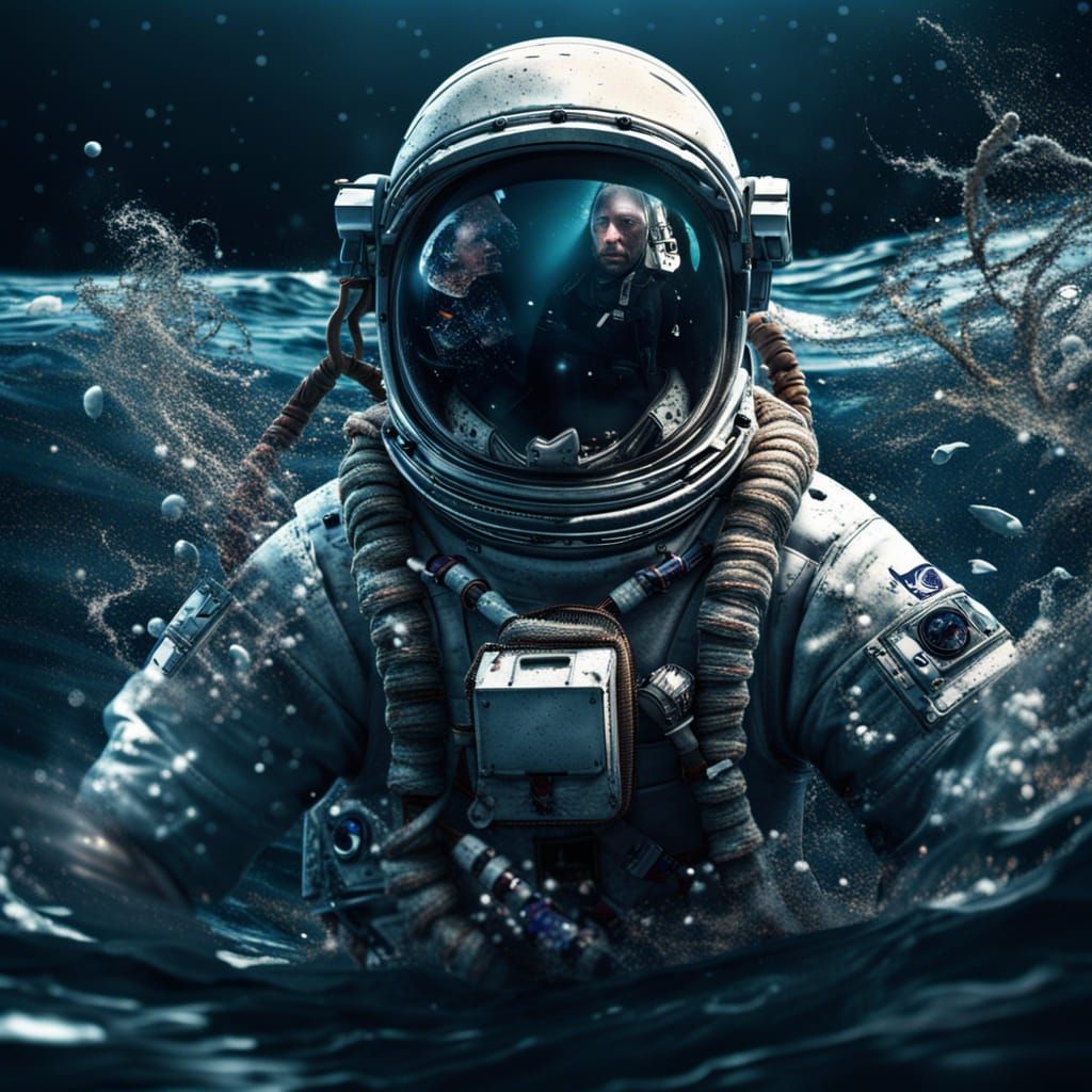 Astronaut in Ocean: Hyperrealistic, Cinematic Composition