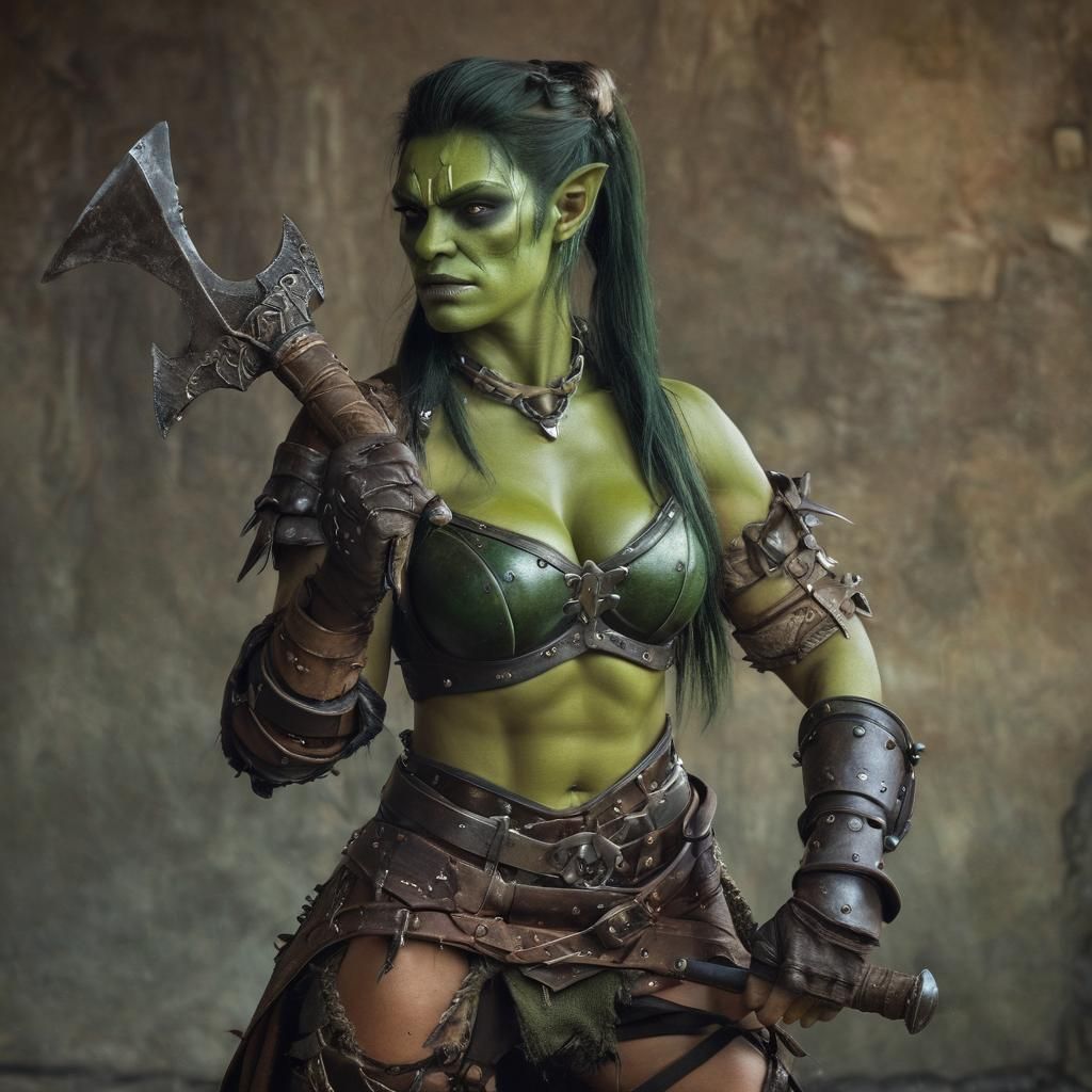 Sensual Orc Woman with Hatchet: Fantasy Portrait