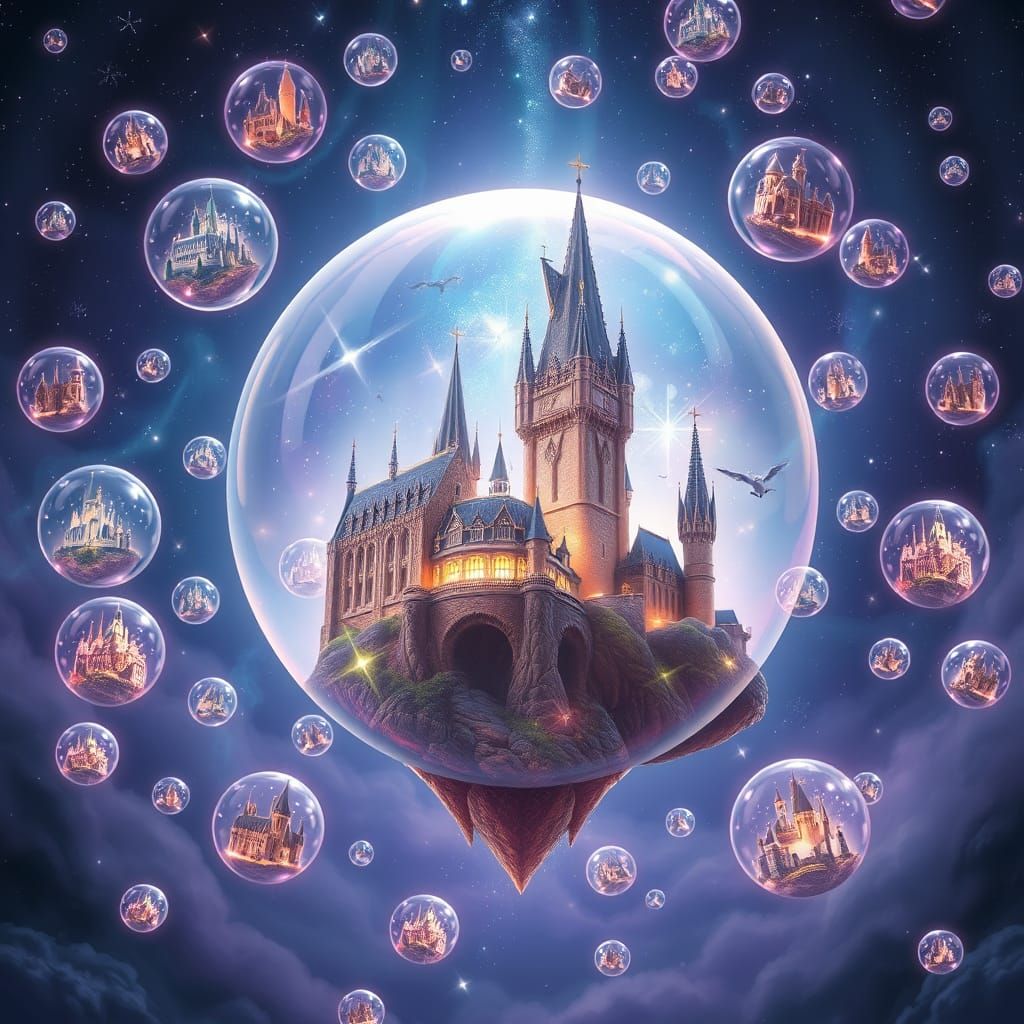 Magical Bubble Worlds: Holographic Astral Illustration