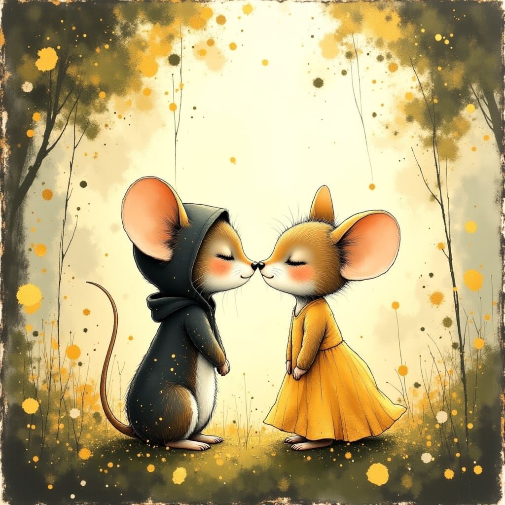 Teenage Mice Kiss in Sunlight, Potter-esque Illustration