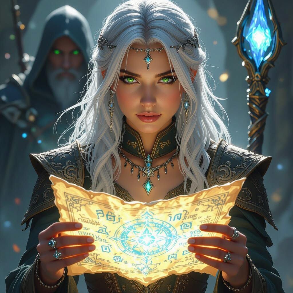 Magical Map with Glowing Runes, Hyperrealistic Style