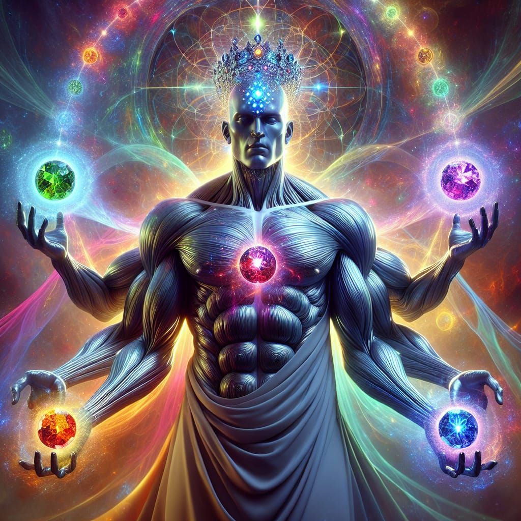 Four-Armed Humanoid Manipulating Cosmic Portals
