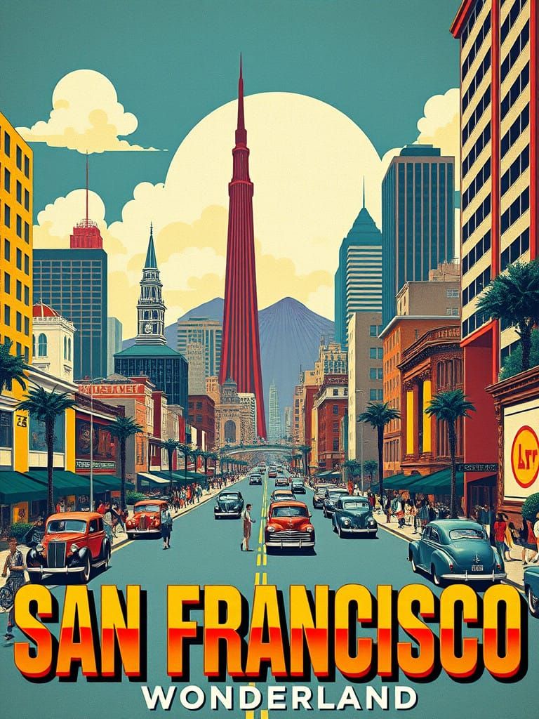 San Francisco Summer Paradise in Retro Art Deco Style