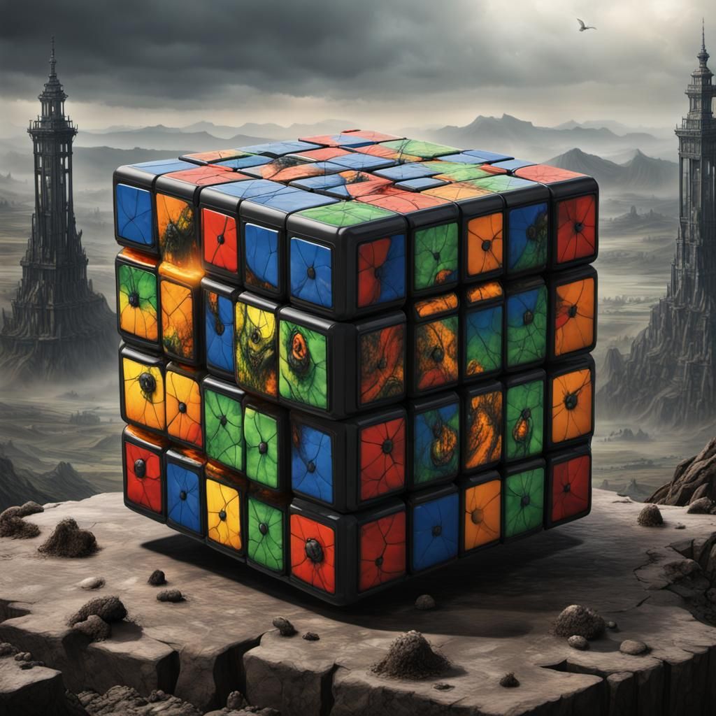Dystopian Rubik's Cube of Caged Beasts in Apocalypse