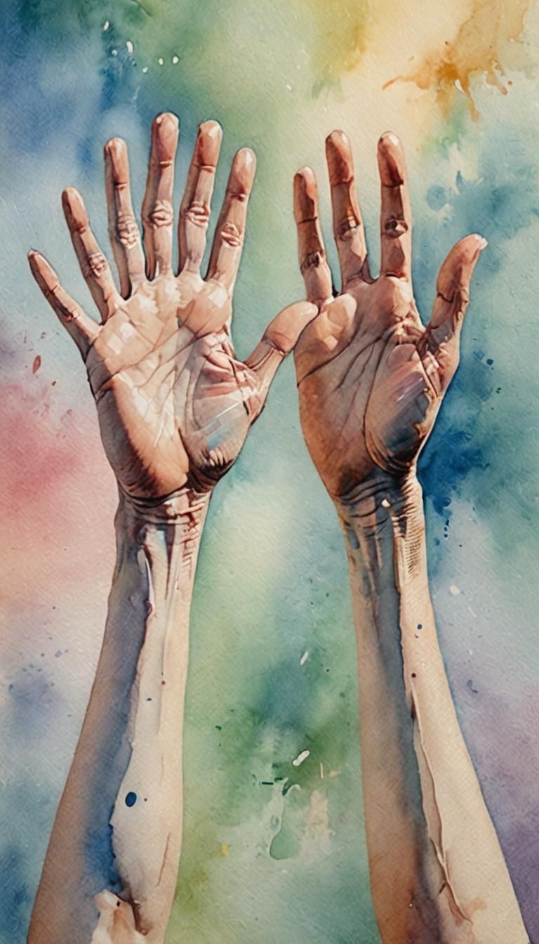Reaching Hands: Realistic Pastel Watercolor Photo