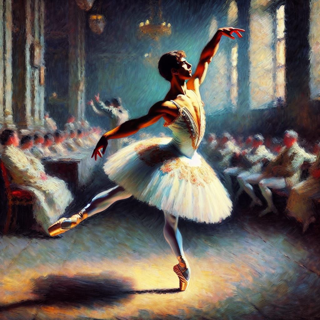 Ballet Dancer in Impressionist Style, Oil on Canvas
