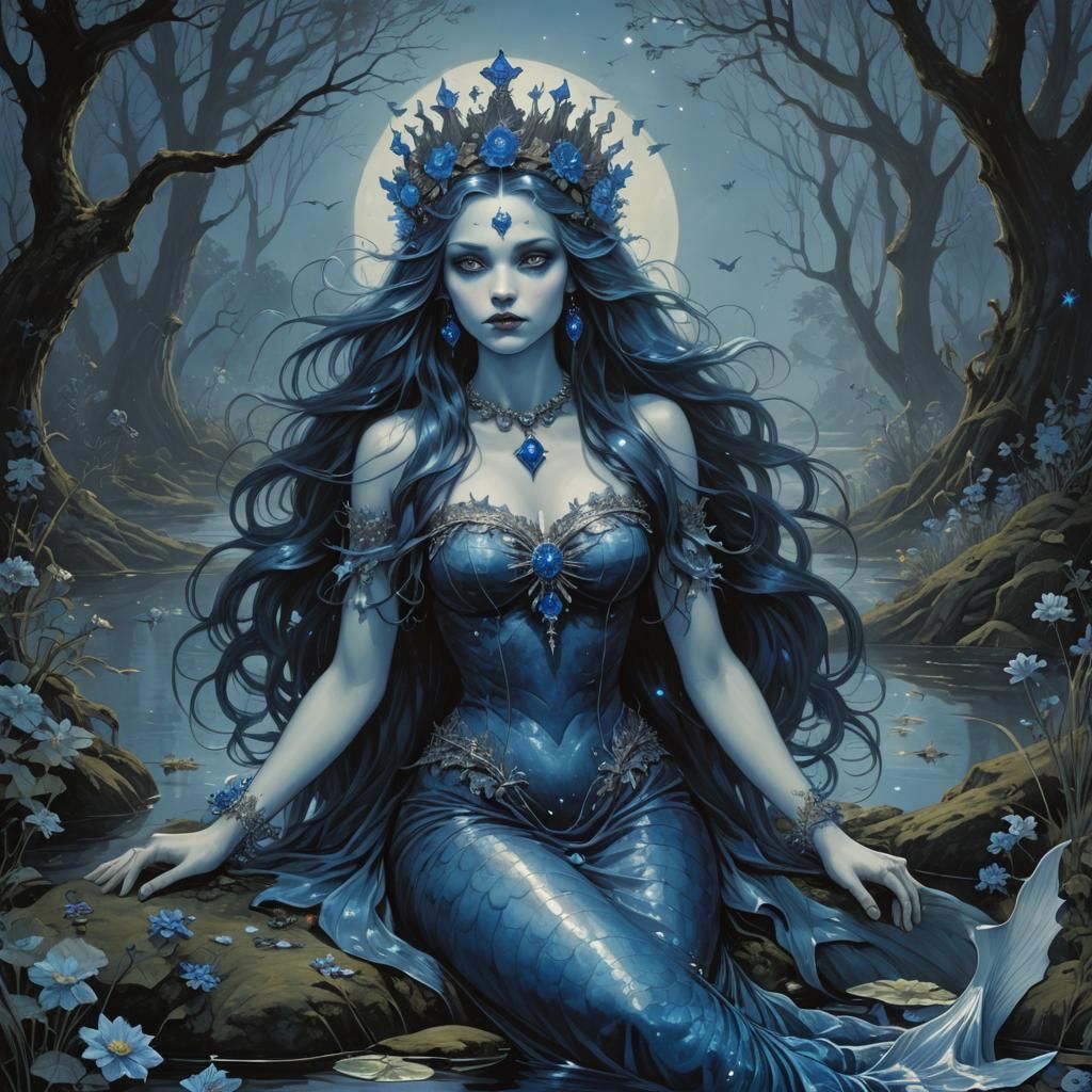 monotone blue  mermaid